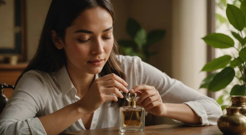 une femme sent un parfum