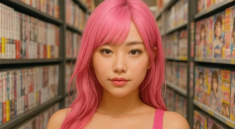 jeune fille asiatique en marcel rose et jupe ecossaise pour jeu hentai 2